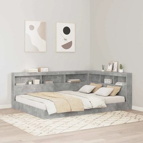 vidaXL Cama estante com prateleira com cabeceira 2 pcs Cinzento cimento 140 x 200 cm