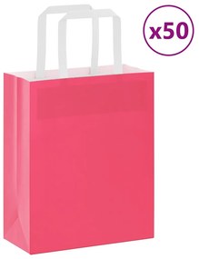 vidaXL Sacos de papel 50 unid com alças rosa 18x8x22 cm