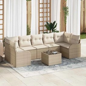Conjunto de Sofá de Jardim vidaXL com 8 Peças com Almofadas Bege de Rattan