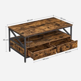 Mesa de centro com gavetas 100 x 55 x 45 cm castanho vintage-preto