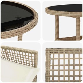Conjunto de Jantar de 3 Peças Bege de Rattan