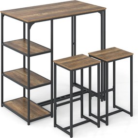 Conjunto de mesa de bar de 3 peças para 2 pessoas com 2 bancos 3 prateleiras Conjunto de móveis de bar Café