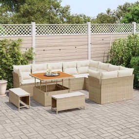 Conjunto de Sofá de Jardim de 12 Peças com Almofadas Bege em Rattan Ac