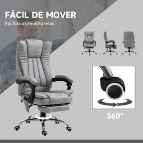 Cadeira de Escritório com 6 Pontos de Massagem Giratória Encosto Reclinável 135º Função de Aquecimento 62x67x113-120 cm Cinza