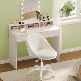 Cadeira de escritório, com altura ajustável e almofada estofada em branco creme