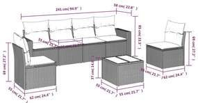 7 pcs conjunto de sofás p/ jardim com almofadões vime PE bege