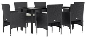 7 pcs conjunto de jantar para jardim com almofadões preto