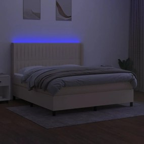 Cama box spring c/ colchão e LED 180x200 cm tecido cor creme