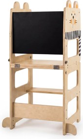 Torre de Aprendizagem Infantil 3 em 1, 63 x 39 x 93,5 cm, Convertível em Secretária e Banco, Natural