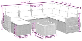 8 pcs conjunto de sofás p/ jardim com almofadões vime PE bege