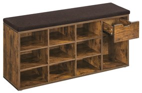 Banco de sapatos VASAGLE Sapateira com gaveta e compartimentos abertos Banco com assento acolchoado Corredor Quarto e área de entrada 30 x 104 x 48 cm Vintage Marrom-Marrom LHS024T01