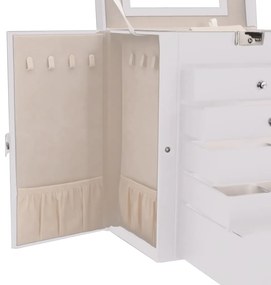 Caixa para jóias de 6 camadas com espelho com fechadura Branco