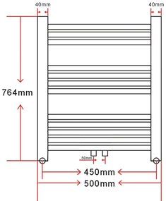 Aquecedor toalhas banheiro curvo 500 x 764 mm conector lateral e centr