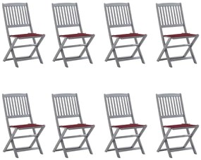 vidaXL Cadeiras de exterior dobráveis 8pcs c/ almofadões acácia maciça