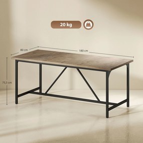 Mesa de jantar retangular para 6-8 pessoas (CADEIRAS NÃO INCLUIDAS), mesa de cozinha de estilo industrial, 180 x 80 x 75,5 cm, com efeito de madeira n