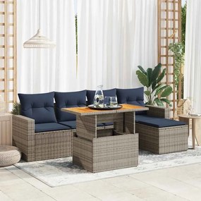 6 pcs conjunto sofás de jardim com almofadões vime cinzento