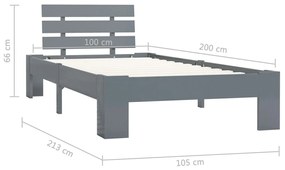 Estrutura de cama 100x200 cm pinho maciço cinzento
