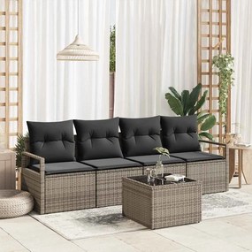 Conjunto de Sofás de Jardim vidaXL de 5 Peças com Almofadas Cinzento Vime Sintético
