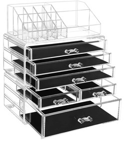 Organizador grande de maquiagem em acrílico transparente SONGMICS, caixa de cosméticos empilhável, com 6 gavetas, para paleta, pincel, base, batom, esmalte e grampos de cabelo, ótimo presente para entes queridos JKA009TP
