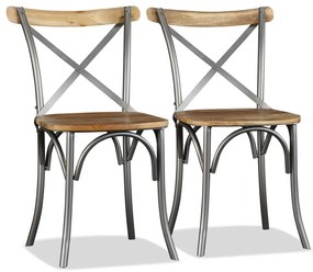 Cadeiras de jantar 4 pcs madeira mangueira maciça + encosto aço
