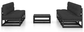 8 pcs conjunto longue de jardim c/ almofadões pinho maciço