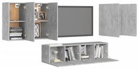 6 pcs conjunto de móveis de TV contraplacado cinzento cimento