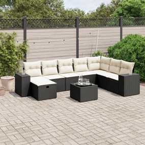 vidaXL 9 pcs conjunto de sofás p/ jardim c/ almofadões vime PE preto