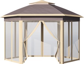 Outsunny Tenda Dobrável Hexagonal Tenda de Jardim 4x3,4 m para Exterior com 6 Redes Mosquiteiras Amovíveis e Altura Ajustável Bege | AOSOM Portugal