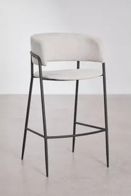 Pack De 2 Bancos Altos Estofados Nalon Negro & ↑75 Cm & Tecido Branco Quebrado - Sklum