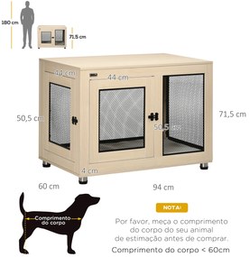 Gaiola para Cães de Madeira Mesa de Centro l com 2 Portas com Fechadura Almofada de Tecido Oxford 94x60x71,5 cm Madeira