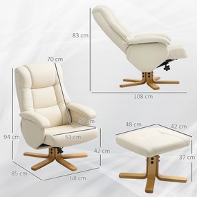 Poltrona Relaxante com Apoio para os Pés, 85 x 68 x 94 cm, Giratório a 360°, Creme