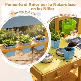 Cozinha de Brincar Infantil, 92 x 41 x 98 cm, Com Lava-Loiça e Vasos, Amarelo