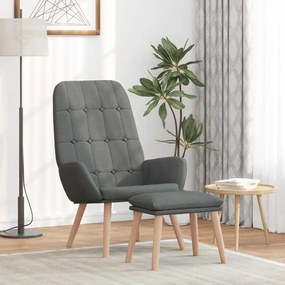 vidaXL Cadeira de descanso com banco p/ pés tecido cinza-escuro
