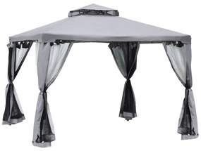 Outsunny Pérgola de Jardim Exterior 294x294x265 cm com Duplo Teto de Ventilação 8 Orifícios de Drenagem e 4 Telas Mosquiteiras Cinza | Aosom Portugal