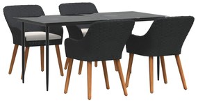 vidaXL Conjunto de Jantar para Jardim com almofada 5 pcs Preto vime PE