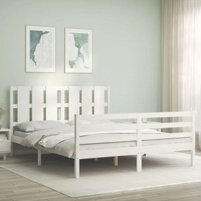 3194122 vidaXL Estrutura de cama King Size com cabeceira madeira maciça branco