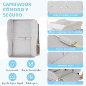 Fraldário dobrável para bebés com cesto de arrumação e cinto de segurança 3 alturas ajustáveis Cinzento