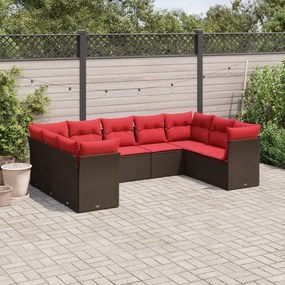 vidaXL 9 pcs conjunto sofás p/ jardim c/ almofadões vime PE castanho
