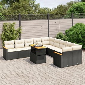 11 pcs conjunto sofás de jardim c/ almofadões vime PE preto