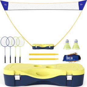 HOMCOM Rede de Badminton Suporte de Rede Portátil Conjunto de Badminton 4 Raquetes Esporte Outdoor 286 x 33 x 157 cm Amarelo+Azul | Aosom Portugal