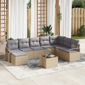 Conjunto de Sofá para Jardim vidaXL 9 Peças com Almofadas Rattan Poli