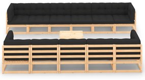 vidaXL 12 pcs conj. lounge jardim c/ almofadões antracite pinho maciço