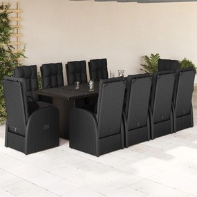 vidaXL 11 pcs conjunto de jantar p/ jardim c/ almofadões vime PE preto