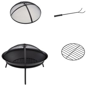 Outsunny Braseiro de Exterior de Metal com Tampa Protetora de Faíscas e Atiçador para Varanda Campismo Ar Livre Ø47x33 cm Preto