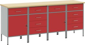 vidaXL Armário de Trabalho 4 pcs Vermelho e Cinza 200 x 55 x 85 cm