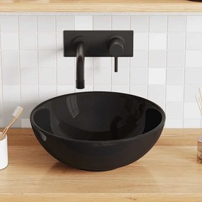 vidaXL Lavatório Preto Brilhante Ø28x10 cm Cerâmica