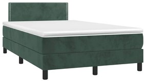 Cama box spring com colchão e luzes LED veludo verde-escuro