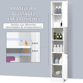 Coluna Casa de Banho com Espelho Móvel Alto Casa de Banho Madeira com 2 Prateleiras Abertas e 2 Portas com Prateleiras Interiores Ajustáveis 30x28x180