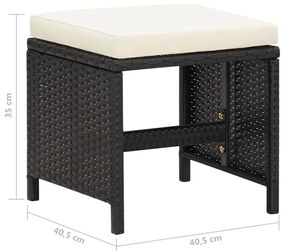 Bancos de jardim 4 pcs com almofadões vime PE preto