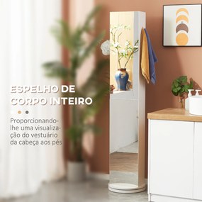 Armário Alto de Casa de Banho Giratório com 6 Níveis e Espelho de Corpo Inteiro para Dormitório 36x36x171 cm Branco